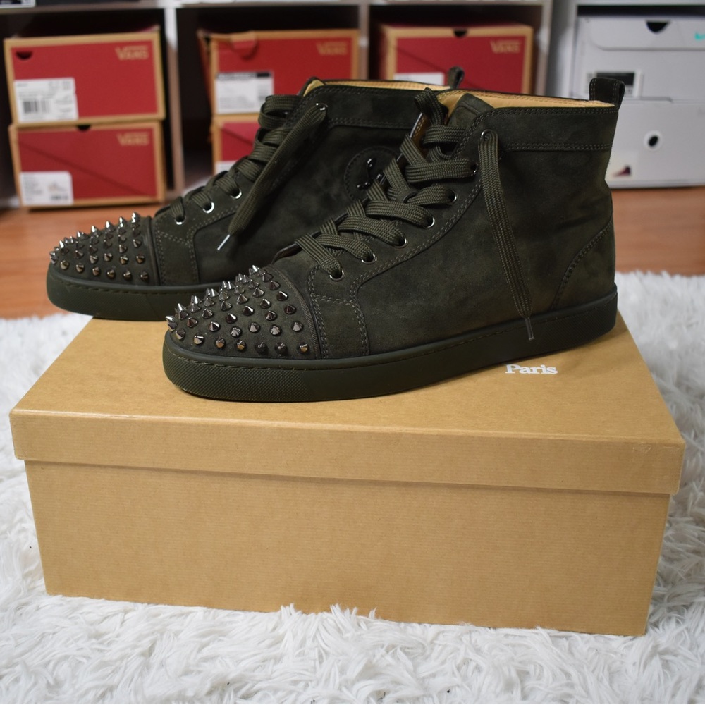 Size 10.5 Christian Louboutin Green with spikes